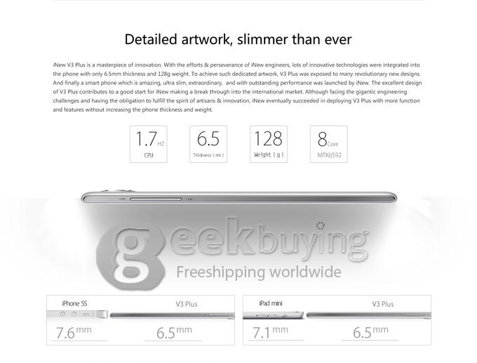 iNew V3 Plus 5.0 inch MTK6592 Octa Core 1.4GHz Smartphone Android 4.4 OS 2GB+16GB 13.0MP+5.0MP GPS OTG 3G - Black