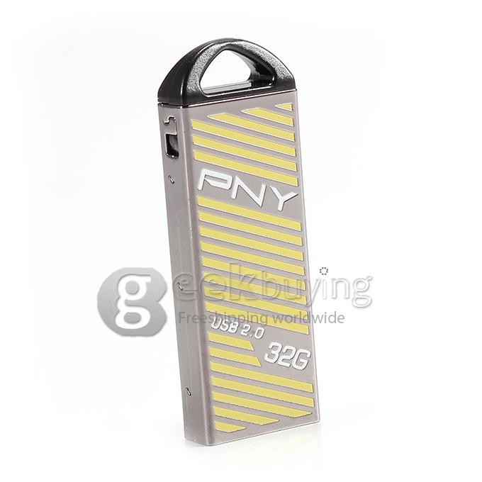 PNY Stripe 32GB USB 2.0 Flash Drive U Disk Memory Stick USB Drive - Silver + Yellow