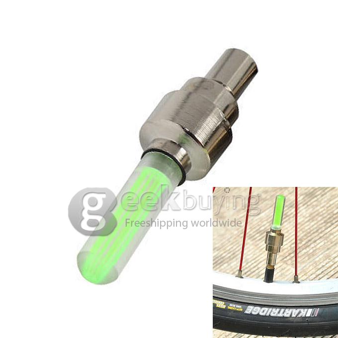 Bicycle Valve Glo-Sticks Type Cap Light Wind-Fire Rings Lamp Battery Included for Woods Valve & Schrader Valve - Green