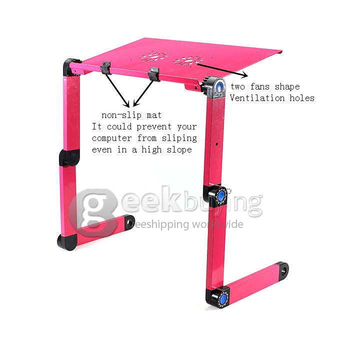 360 degree Foldable Laminating Aluminium Alloy Table Stand Desk Sketchpad with Mouse Pad for Notebook Laptop - Rose Red