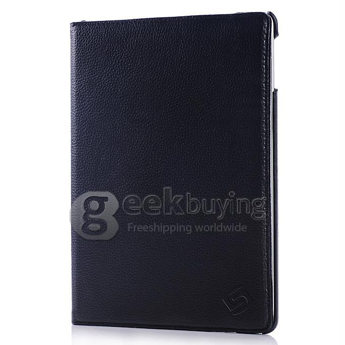 New Lychee Texture 360 Degree Rotating Holder Protective Leather Case Cover for iPad Air 2 - Black