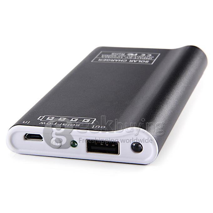 Portable 2600mAh USB Solar Panel Battery Charger Power Bank with LED Light for Mobile Cell Phones Device - Black
