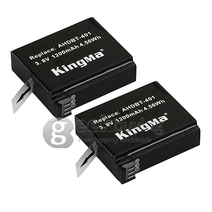 Kingma 2 x 1200mAh Backup Battery AHDBT-401 Camera Battery for Gopro Hero 4 HD Camera