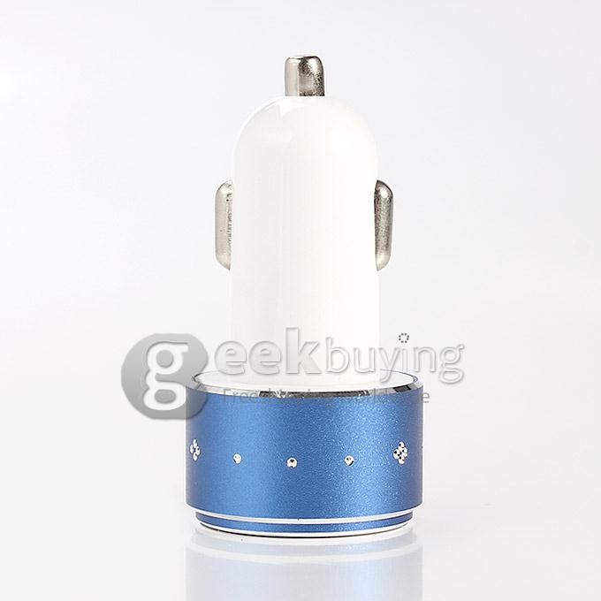 ES-06 Universal Dual USB 2 Port Car Charger Adapter 3.1A with diamond for iPhone 6 Plus Samsung Galaxy Cellphone iPhone 6s plus - Blue