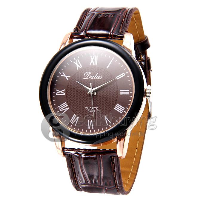 Dalas 6268 Women's Roman Numerals Crocodile Pattern Leather Strap Analog Quartz Wrist Watch - Brown