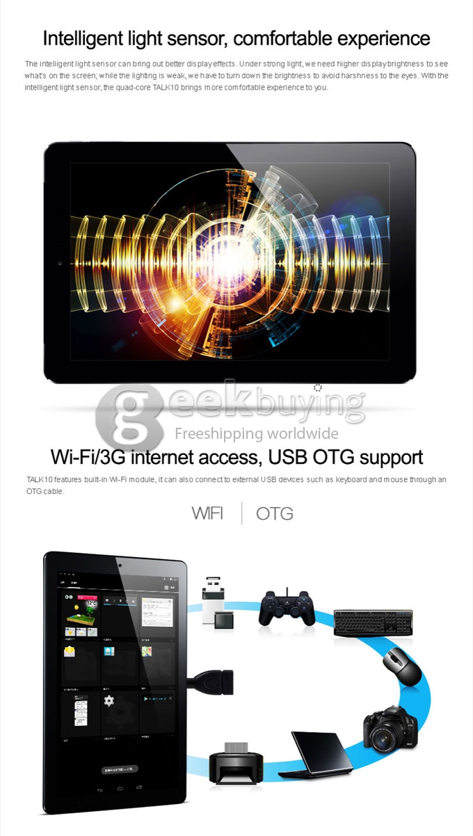 CUBE TALK10 U31GT MTK8382 Quad Core 10.1 Inch Tablet PC Android 4.4 OS IPS 1280*800 1GB RAM 16GB ROM 3G BT GPS - Blue