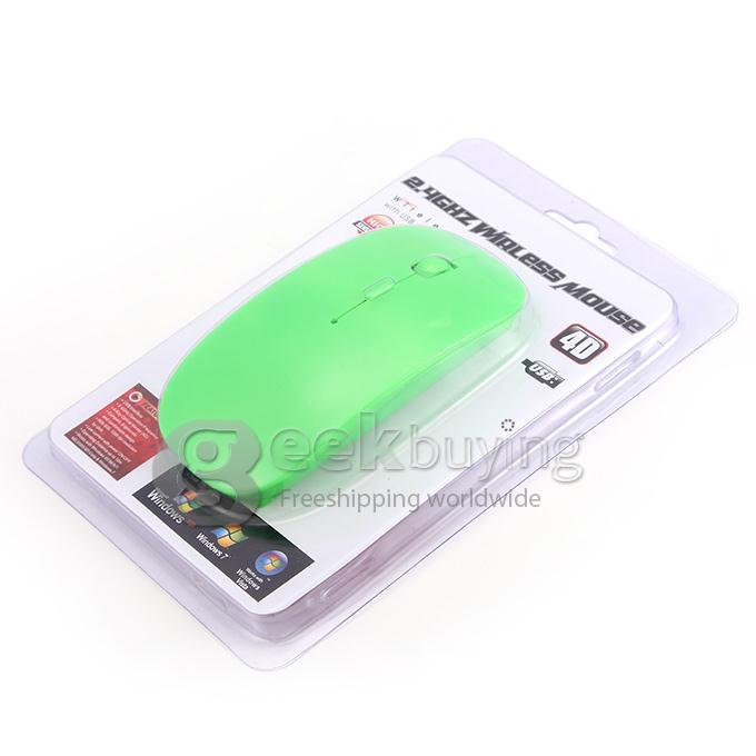 Ultra Slim Wireless USB 2.4GHz Optical Mouse Mice 800 / 1600 DPI Support Mac OS/Windows - Green