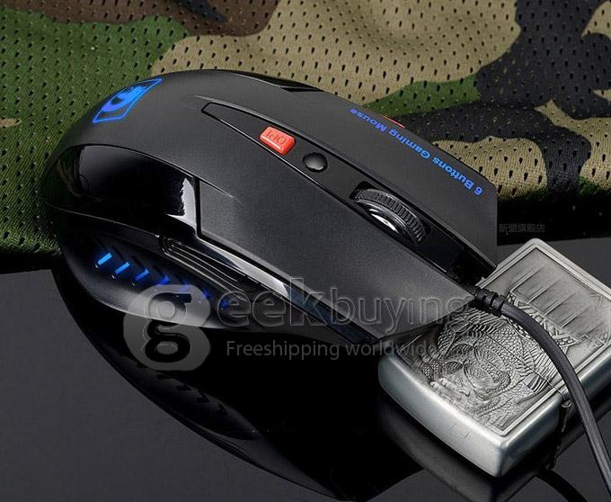XinMeng XM-M398 Wired 800 / 1600 / 2000DPI USB Gaming Optical Mouse with Blue Backlit - Black