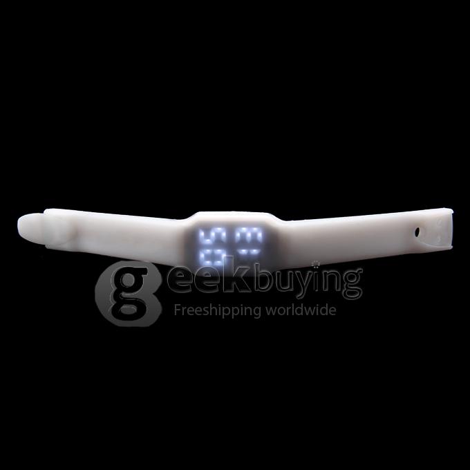 Unisex Cube LED Silicone Strap Digital Quartz Sport Wrist Watch + USB Flash Drive with TF Card Slot - White