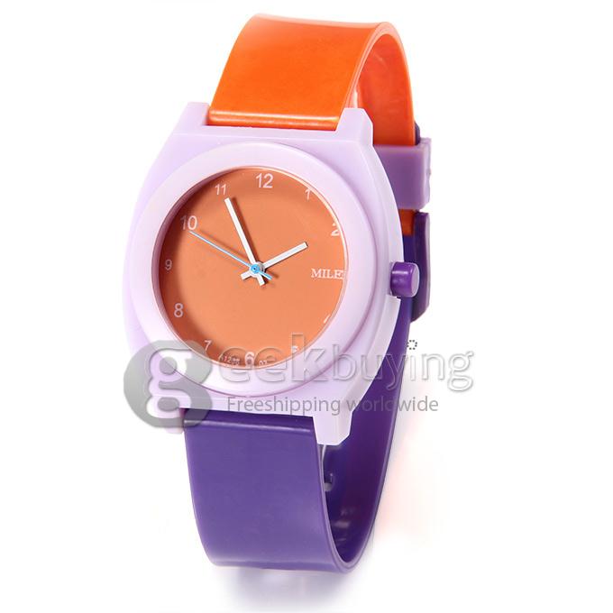 MILER A1238 Children Fashion Colorful Silicone Band Quartz Analog Sport Wrist Watch - Orange & Purple