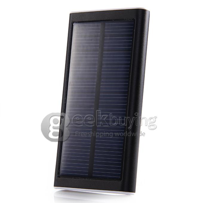 Portable 2600mAh USB Solar Panel Battery Charger Power Bank with LED Light for Mobile Cell Phones Device - Black