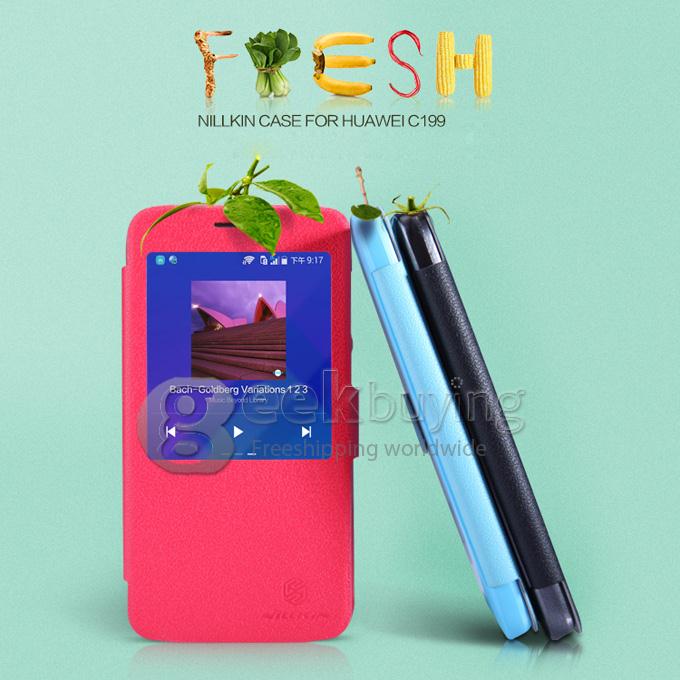 Nillkin Fresh Series PolyCarbonate Flip Stand Leather Case for HUAWEI C199 - Red