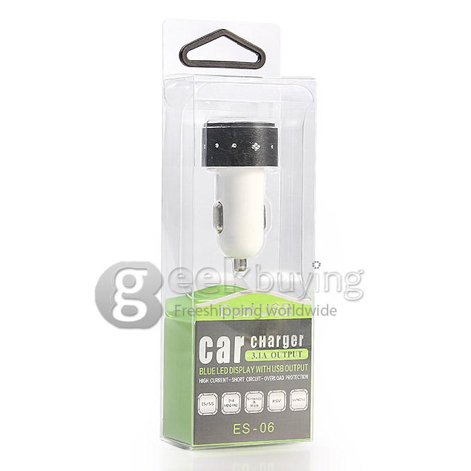 ES-06 Universal Dual USB 2 Port Car Charger Adapter 3.1A with diamond for iPhone 6 Plus Samsung Galaxy Cellphone iPhone 6s plus - Black