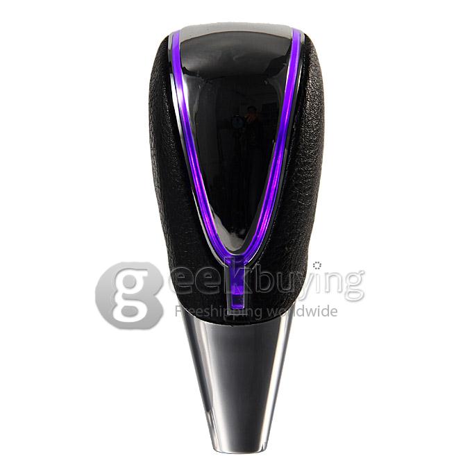 Touch Activated RGB LED Light Shift Knob Side Luminous PU Leather Cover - Black