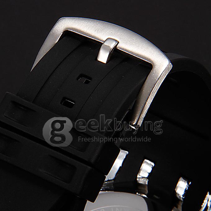 Hpolw FS-591 Men's Fashion LED Stainless Steel Black Dial White Case Analog-Digital Quartz Sport Watch - Black