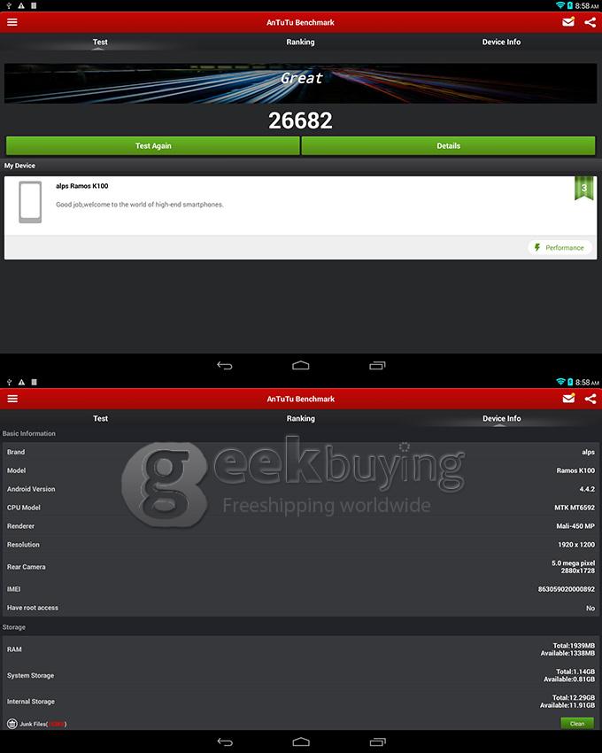 Ramos k100 MT6592 Octa Core 1.7GHz 10.1 Inch Tablet PC Android 4.4 OS 2GB/16GB 3G Call 1920x1200 BT - Silver