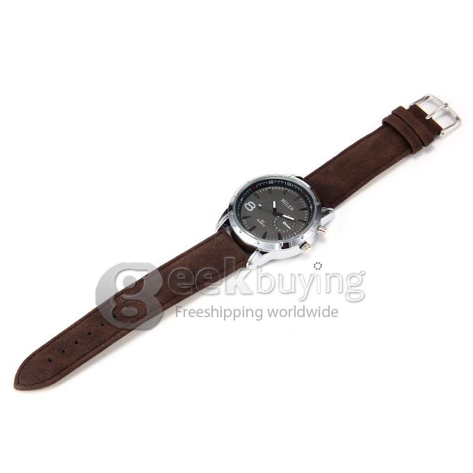 MILER A87 Unisex Fashion Black Case Leather Strap Analog Quartz Wrist Watch - Brown