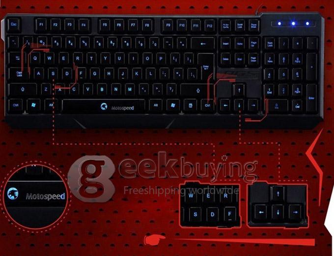 Motospeed K70 Waterproof USB 2.0 Wired 104-Key Gaming Keyboard with Backlight - Black