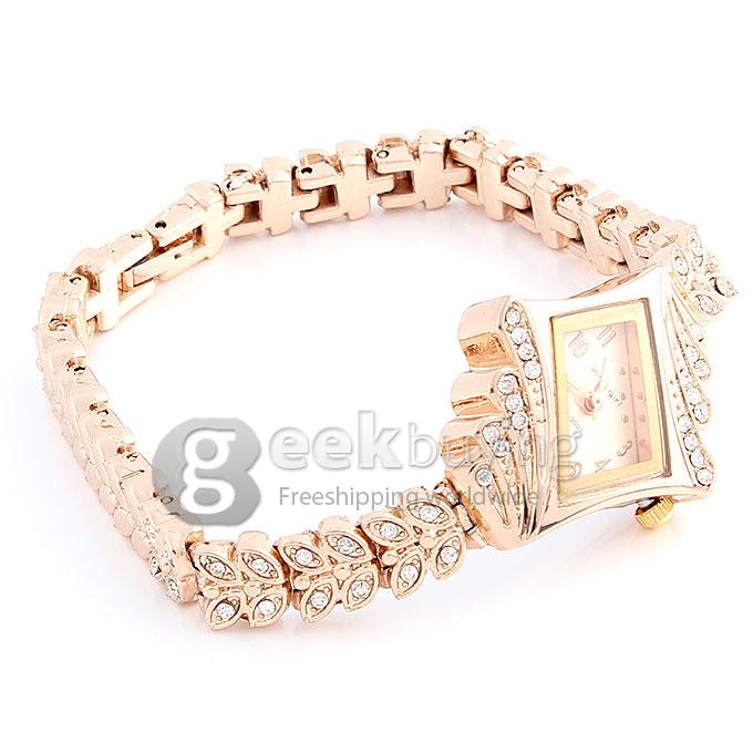 King-girl A-9097 Women's Diamante Dial Alloy Band Analog Quartz Wrist Watch - Rose Gold