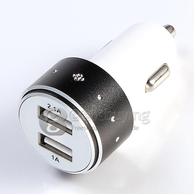 ES-06 Universal Dual USB 2 Port Car Charger Adapter 3.1A with diamond for iPhone 6 Plus Samsung Galaxy Cellphone iPhone 6s plus - Black