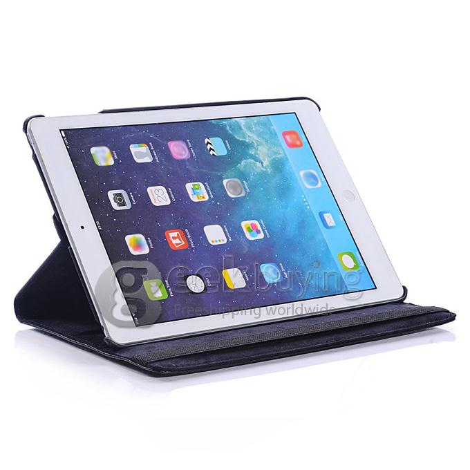 New Lychee Texture 360 Degree Rotating Holder Protective Leather Case Cover for iPad Air 2 - Black
