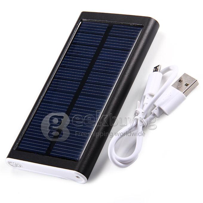 Portable 2600mAh USB Solar Panel Battery Charger Power Bank with LED Light for Mobile Cell Phones Device - Black