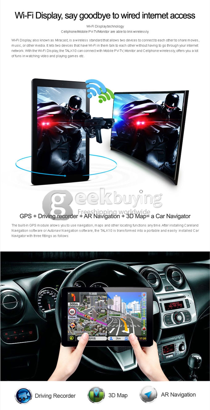 CUBE TALK10 U31GT MTK8382 Quad Core 10.1 Inch Tablet PC Android 4.4 OS IPS 1280*800 1GB RAM 16GB ROM 3G BT GPS - Blue