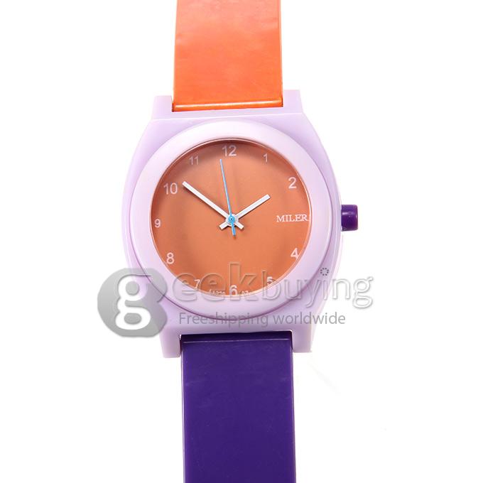 MILER A1238 Children Fashion Colorful Silicone Band Quartz Analog Sport Wrist Watch - Orange & Purple
