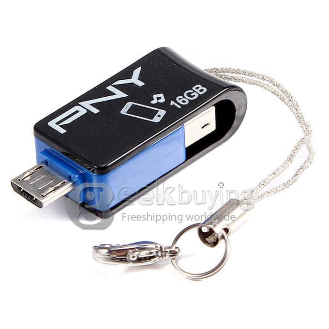 PNY OU1 Smart Phone 16GB USB 2.0 + OTG Micro USB Flash Drive U Disk for Android Phone Tablet PC - Black + Blue