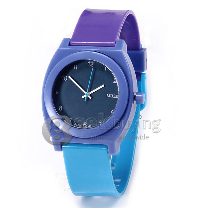 MILER A1238 Children Fashion Colorful Silicone Band Quartz Analog Sport Wrist Watch - Blue & Purple