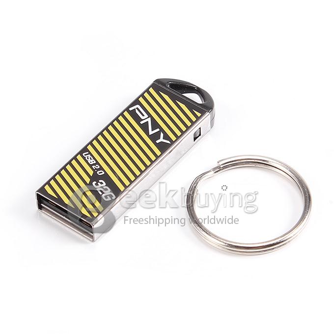 PNY Stripe 32GB USB 2.0 Flash Drive U Disk Memory Stick USB Drive - Silver + Yellow