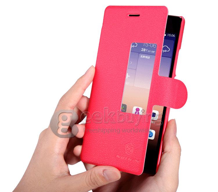 Nillkin Fresh Series PolyCarbonate Flip Stand Leather Case for HUAWEI Ascend P7 - Red