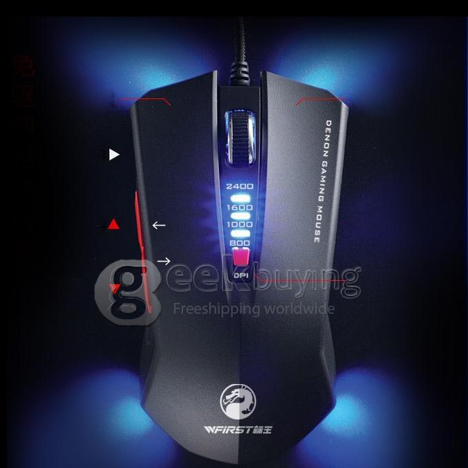 WFIRST DENON X6000-M Wired USB 2400DPI Gaming Mouse 6D Optical Mouse DPI Changeable with Backlit for DOTA LOL - Black