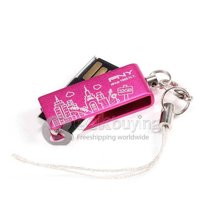 PNY Lovely Attache Rotatable USB 2.0 32GB Flash Drive U Disk Memory Stick USB Drive - Pink