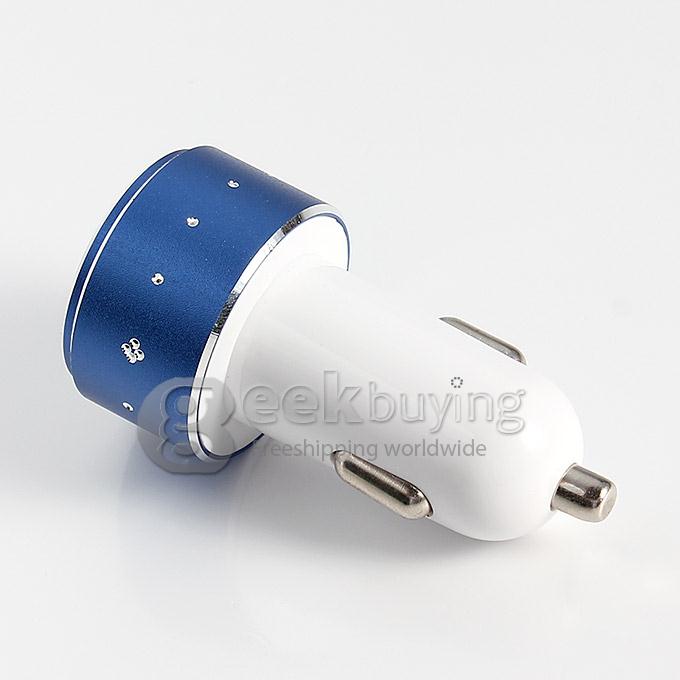 ES-06 Universal Dual USB 2 Port Car Charger Adapter 3.1A with diamond for iPhone 6 Plus Samsung Galaxy Cellphone iPhone 6s plus - Blue