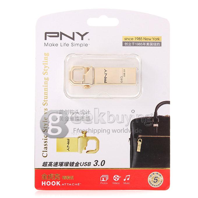 PNY Gold Hook 64GB USB 3.0 Steel Flash Drive U Disk Memory Stick USB Drive - Gold