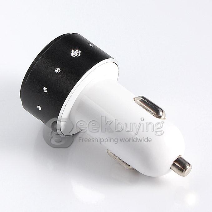 ES-06 Universal Dual USB 2 Port Car Charger Adapter 3.1A with diamond for iPhone 6 Plus Samsung Galaxy Cellphone iPhone 6s plus - Black