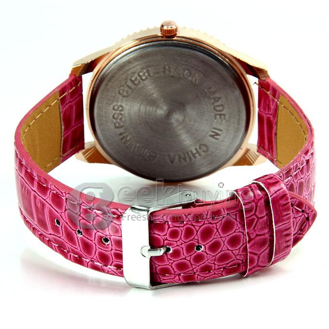 Women's Lady Style Casual Butterfly Pattern Crocodile Pattern Leather Band Quartz Watch with Diamond - Pink