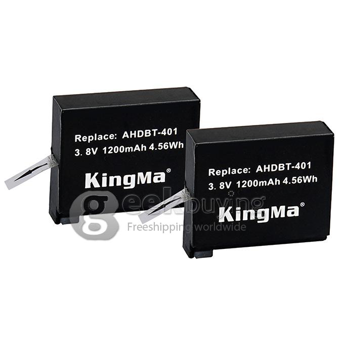 Kingma 2 x 1200mAh Backup Battery AHDBT-401 Camera Battery for Gopro Hero 4 HD Camera