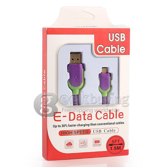 ESC03 1.5m Micro USB Data Charger Sync Cable for Samsung Galaxy S5/S4/i9300 Note4 HTC Xiaomi Nokia - Purple + Green