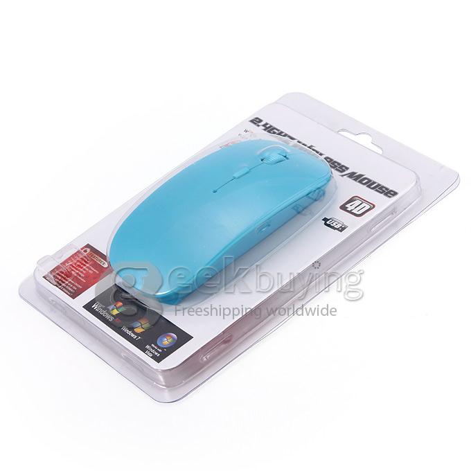 Ultra Slim Wireless USB 2.4GHz Optical Mouse Mice 800 / 1600 DPI Support Mac OS/Windows - Light Blue