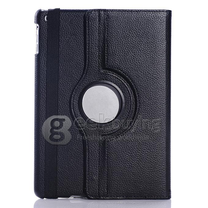 New Lychee Texture 360 Degree Rotating Holder Protective Leather Case Cover for iPad Air 2 - Black