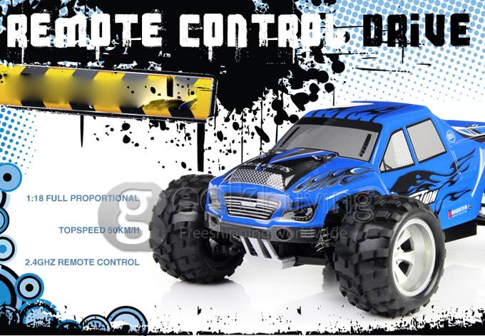Wltoys A979 4WD High Speed RC Car 1:18 2.4Gh Electric Outdoor Fun Remote Control Toys with 2.4Ghz Transmitter - Blue