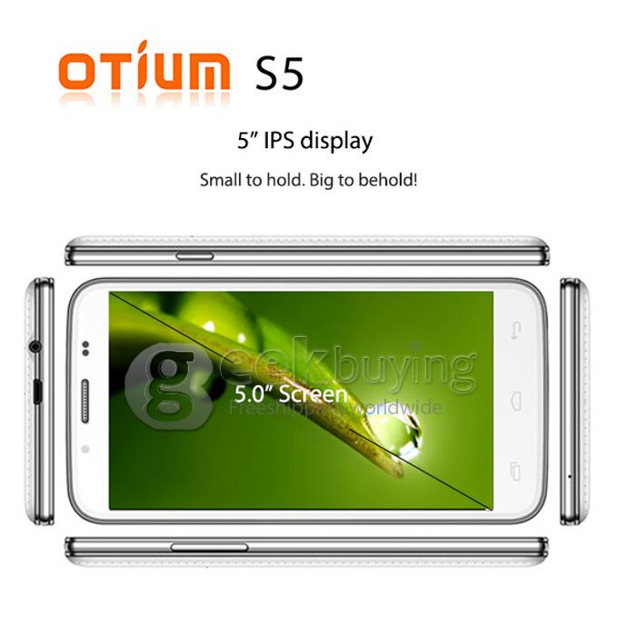 OTIUM S5 MTK6582 Quad Core 1.3GHz 5.0 Inch Android 4.4 OS Smartphone 4GB ROM 5.0MP Dual Camera Dual SIM IPS 3G GPS-White