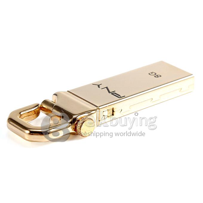 PNY Gold Hook 8GB USB 2.0 Steel Flash Drive U Disk Memory Stick USB Drive - Gold
