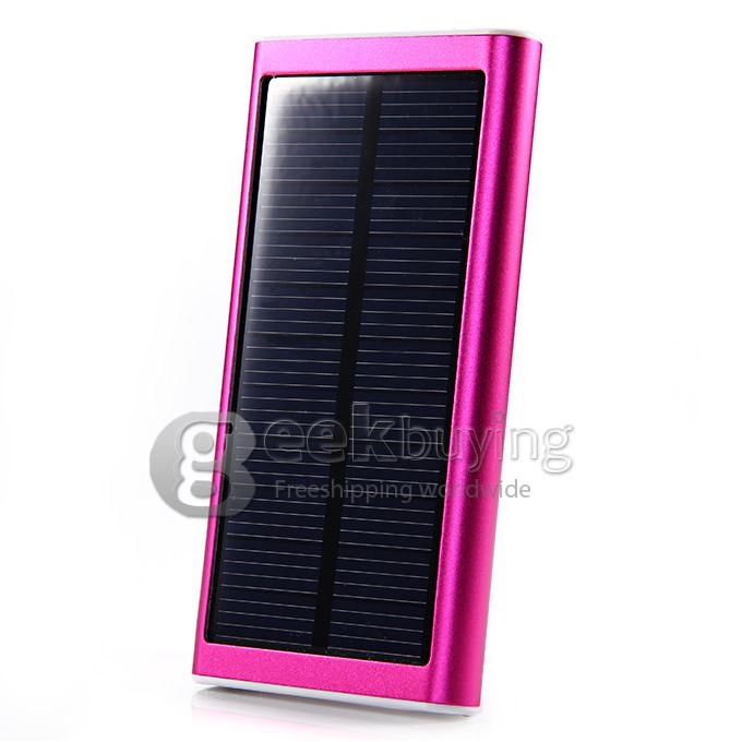 Portable 2600mAh USB Solar Panel Battery Charger Power Bank with LED Light for Mobile Cell Phones Device - Rose Red