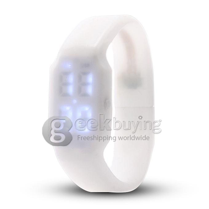 Unisex Cube LED Silicone Strap Digital Quartz Sport Wrist Watch + USB Flash Drive with TF Card Slot - White