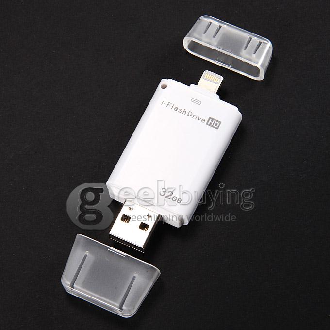 i-Flash HD Drive 32GB USB + 8-pin Port Flash Drive Memory Stick for iPad iPod iPhone5s iPhone6 - White