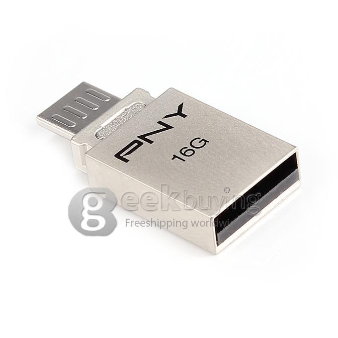 PNY OU2 Smart Phone 16GB USB 2.0 + OTG Micro USB Flash Drive U Disk for Android Phone Tablet PC - Black + Silver