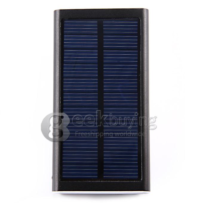 Portable 2600mAh USB Solar Panel Battery Charger Power Bank with LED Light for Mobile Cell Phones Device - Black